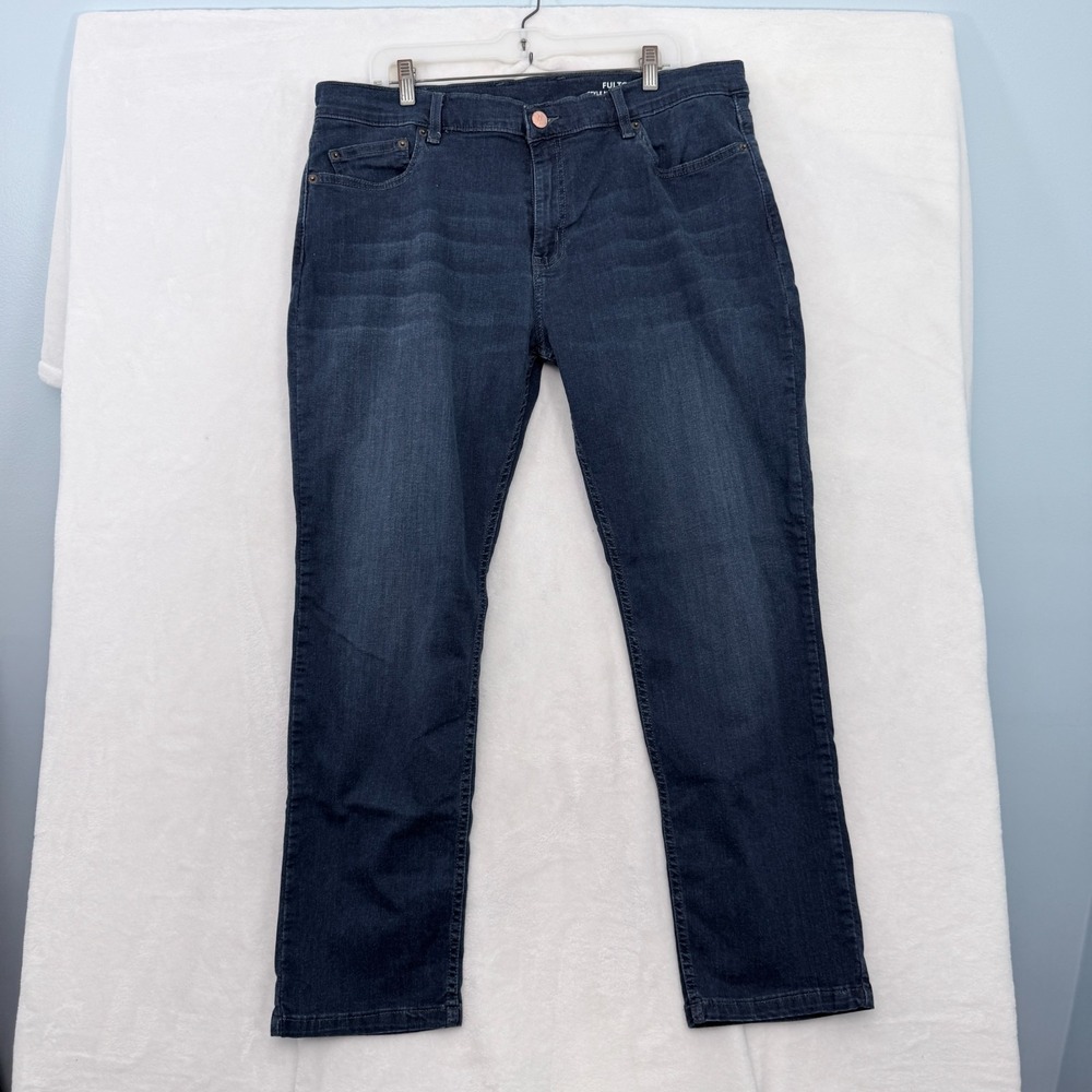 Mugsy Fultons Jeans Mens 40x30 Blue Stretch Relaxed Straight Leg Whisker